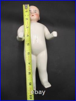 10 Antique German Frozen Charlie Porcelain China Doll Tinted Head Black Hair
