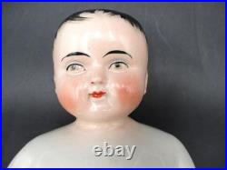 10 Antique German Frozen Charlie Porcelain China Doll Tinted Head Black Hair