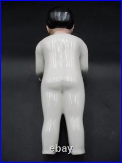 10 Antique German Frozen Charlie Porcelain China Doll Tinted Head Black Hair
