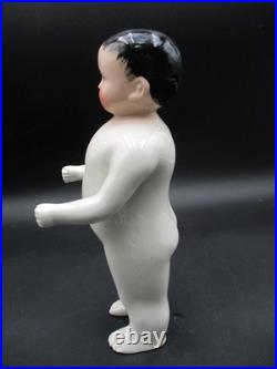 10 Antique German Frozen Charlie Porcelain China Doll Tinted Head Black Hair