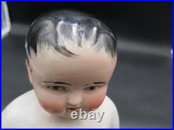 10 Antique German Frozen Charlie Porcelain China Doll Tinted Head Black Hair