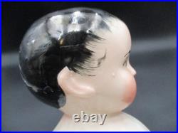 10 Antique German Frozen Charlie Porcelain China Doll Tinted Head Black Hair