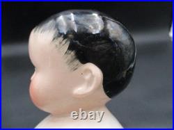 10 Antique German Frozen Charlie Porcelain China Doll Tinted Head Black Hair