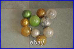 10 Pc Vintage Golden, Green & Silver 2'' Original German Ornament/Glass Kugels