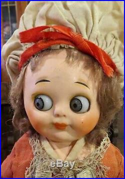 12 Antique Doll German Paper Mache Googly withDramatic Large Eyes, Orig Costum3