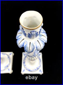 12 Antique FRENCH COUNTRY Blue GOLD White PORCELAIN Candlesticks GERMAN Vintage