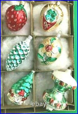 12 VINTAGE 1930s-1940s GERMAN FIGURAL MERCURY GLASS CHRISTMAS ORNAMENTS IN BOX#2