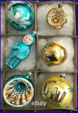 12 VINTAGE 1930s-1940s GERMAN FIGURAL MERCURY GLASS CHRISTMAS ORNAMENTS IN BOX#7