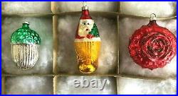 12 VINTAGE 1940s GERMAN FIGURAL MERCURY GLASS CHRISTMAS ORNAMENTS IN BOX#1