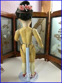 14 Antique German Bisque Head Oriental Asian Doll Marked 1. Flapper Body