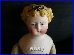 14 Antique Parian Doll With Molded Bow In Molded Hair Great Size