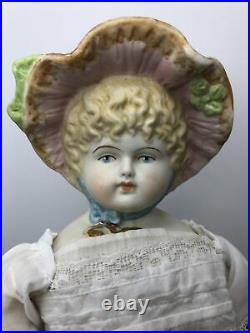 15 Antique Bisque German Made China Head Bonnet head Hertwig 1910-1920 Blonde#A