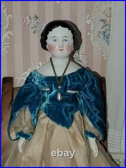16.5 Antique German China Head Doll Conta & Boehme Flat Top Early 1860s