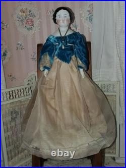 16.5 Antique German China Head Doll Conta & Boehme Flat Top Early 1860s