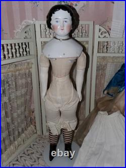 16.5 Antique German China Head Doll Conta & Boehme Flat Top Early 1860s