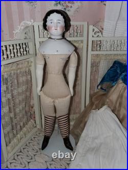 16.5 Antique German China Head Doll Conta & Boehme Flat Top Early 1860s