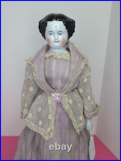 16 Antique German Porcelain China Head Doll High Brow Flat Top Original Body #A