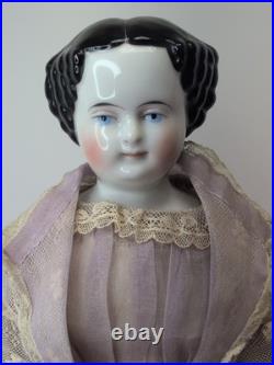 16 Antique German Porcelain China Head Doll High Brow Flat Top Original Body #A