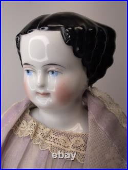 16 Antique German Porcelain China Head Doll High Brow Flat Top Original Body #A