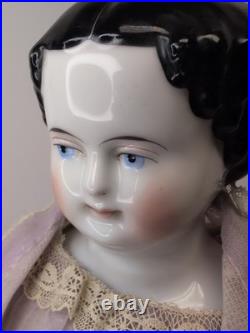 16 Antique German Porcelain China Head Doll High Brow Flat Top Original Body #A