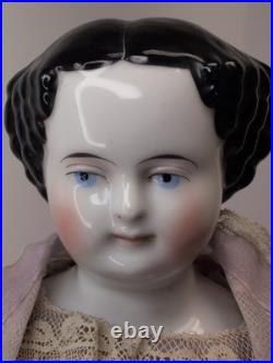 16 Antique German Porcelain China Head Doll High Brow Flat Top Original Body #A
