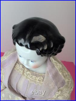 16 Antique German Porcelain China Head Doll High Brow Flat Top Original Body #A