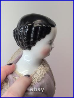16 Antique German Porcelain China Head Doll High Brow Flat Top Original Body #A