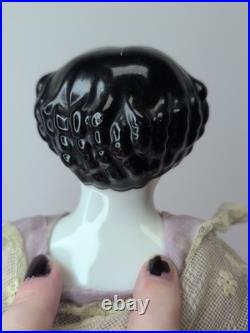 16 Antique German Porcelain China Head Doll High Brow Flat Top Original Body #A