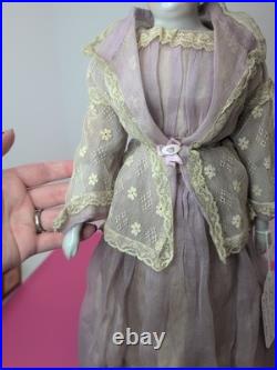 16 Antique German Porcelain China Head Doll High Brow Flat Top Original Body #A