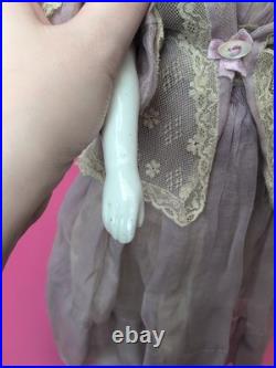 16 Antique German Porcelain China Head Doll High Brow Flat Top Original Body #A