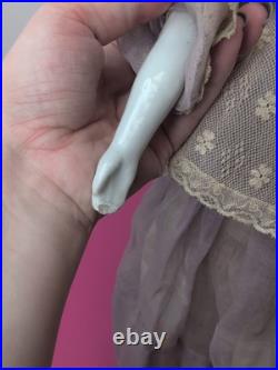 16 Antique German Porcelain China Head Doll High Brow Flat Top Original Body #A