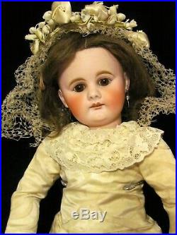 16 Antique German Sonneberg Doll Bahr & Proschild Mold 300, Silk Bride Costume