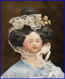 16 Rare Antique German Paper Mache Milliner's Queen Adelaida Doll, 1828