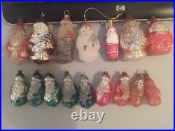 16-Vintage German Hand Blown Glass Santa Claus Xmas Ornaments