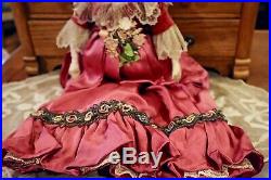 17 Antique German China Head Civil War Era C1860 Doll withGreat Snood & Outfit