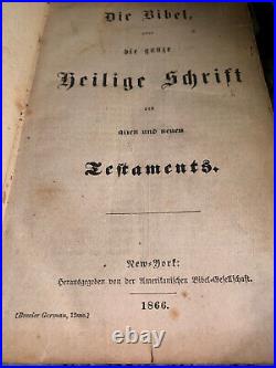 1866 Rare Vintage German Bible 1800's Book Antique Hardcover