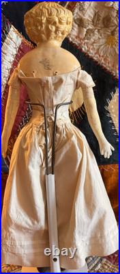 18 Antique German Papermache Cuno Otto Dressel Doll On Vintage Body