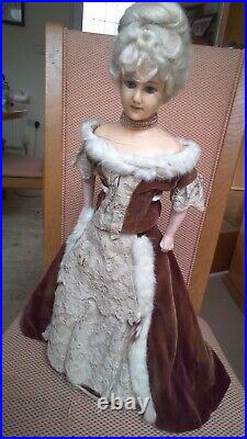 18 Antique German Wax Over Composition Character Lady Fashion Doll circa 1900