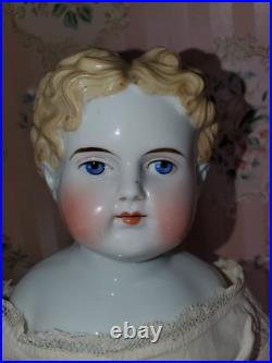 18 Antique Porcelain German China Head ABG Blonde Hair Exp. Ears Leather Arms