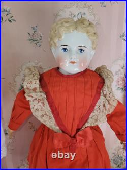 18 Antique Porcelain German China Head ABG Blonde Hair Exp. Ears Leather Arms