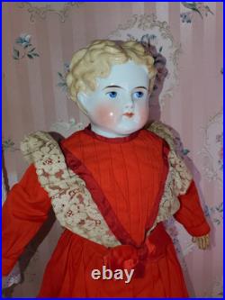 18 Antique Porcelain German China Head ABG Blonde Hair Exp. Ears Leather Arms