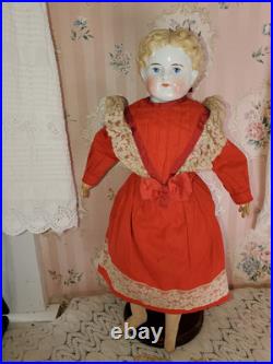 18 Antique Porcelain German China Head ABG Blonde Hair Exp. Ears Leather Arms