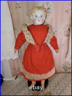 18 Antique Porcelain German China Head ABG Blonde Hair Exp. Ears Leather Arms
