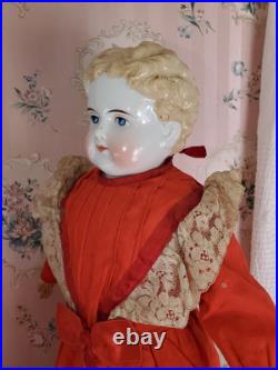18 Antique Porcelain German China Head ABG Blonde Hair Exp. Ears Leather Arms