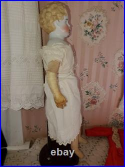 18 Antique Porcelain German China Head ABG Blonde Hair Exp. Ears Leather Arms