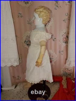 18 Antique Porcelain German China Head ABG Blonde Hair Exp. Ears Leather Arms