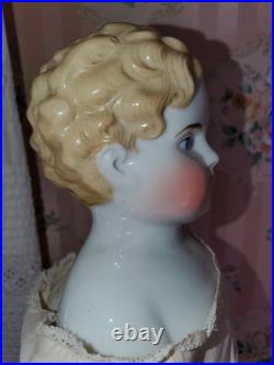 18 Antique Porcelain German China Head ABG Blonde Hair Exp. Ears Leather Arms