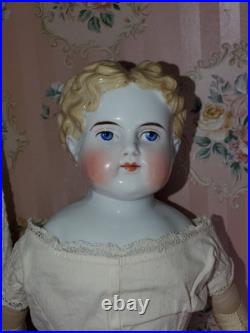 18 Antique Porcelain German China Head ABG Blonde Hair Exp. Ears Leather Arms