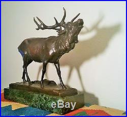 1910 BRONZE BULL elk antique sculpture statue german table art vtg wildlife deer