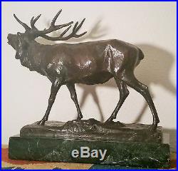 1910 BRONZE BULL elk antique sculpture statue german table art vtg wildlife deer